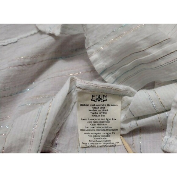 Edun Juniors Girls Large Blouse Long Sleeve White W/ Blue Pink Metallic READ - Picture 5 of 6